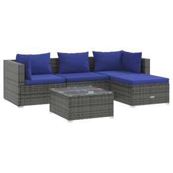 Set De Muebles De Jardín 5 Pzas Y Cojines Ratán Sintético Gris Vidaxl