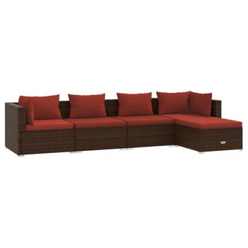 Set Muebles De Jardín 5 Piezas Y Cojines Ratán Sintético Marrón Vidaxl