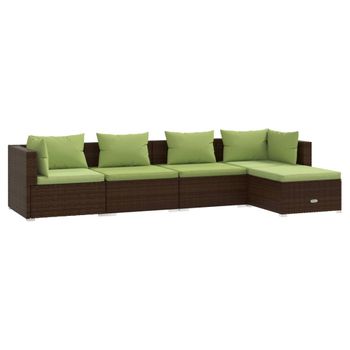 Set Muebles De Jardín 5 Piezas Y Cojines Ratán Sintético Marrón Vidaxl