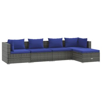 Set De Muebles De Jardín 5 Pzas Y Cojines Ratán Sintético Gris Vidaxl