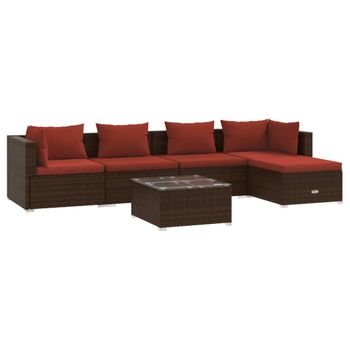 Set Muebles De Jardín 6 Piezas Y Cojines Ratán Sintético Marrón Vidaxl