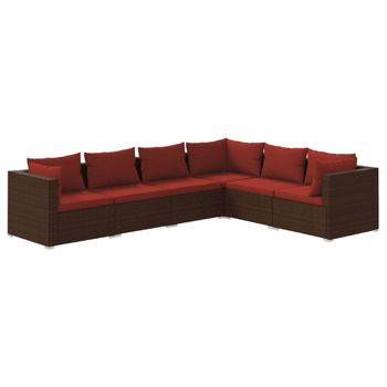 Set Muebles De Jardín 6 Piezas Y Cojines Ratán Sintético Marrón Vidaxl