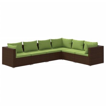 Set Muebles De Jardín 6 Piezas Y Cojines Ratán Sintético Marrón Vidaxl