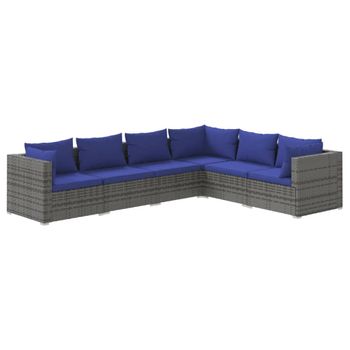 Set De Muebles De Jardín 6 Pzas Y Cojines Ratán Sintético Gris Vidaxl