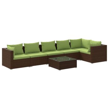 Set Muebles De Jardín 7 Piezas Y Cojines Ratán Sintético Marrón Vidaxl