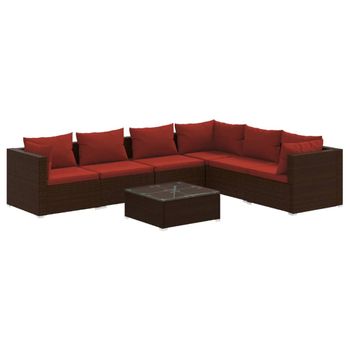 Set Muebles De Jardín 7 Piezas Y Cojines Ratán Sintético Marrón Vidaxl