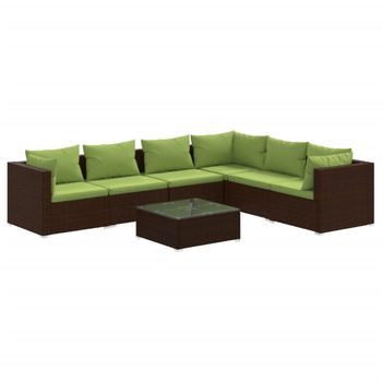 Set Muebles De Jardín 7 Piezas Y Cojines Ratán Sintético Marrón Vidaxl