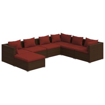 Set Muebles De Jardín 7 Piezas Y Cojines Ratán Sintético Marrón Vidaxl