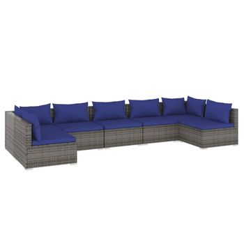 Set De Muebles De Jardín 7 Pzas Y Cojines Ratán Sintético Gris Vidaxl