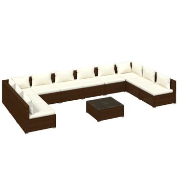 Set Muebles De Jardín 11 Pzas Y Cojines Ratán Sintético Marrón Vidaxl