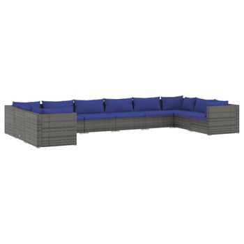 Set De Muebles De Jardín 10 Pzas Y Cojines Ratán Sintético Gris Vidaxl