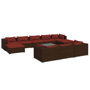 Set Muebles De Jardín 11 Pzas Y Cojines Ratán Sintético Marrón Vidaxl