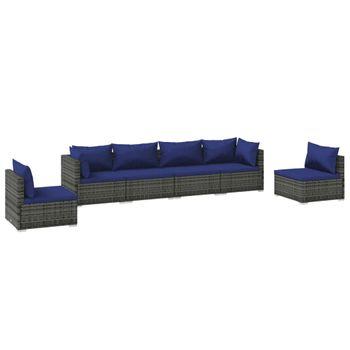 Set De Muebles De Jardín 6 Pzas Y Cojines Ratán Sintético Gris Vidaxl