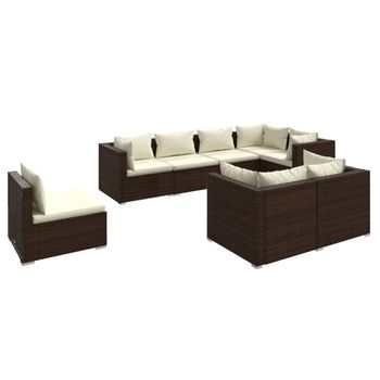 Set Muebles De Jardín 8 Piezas Y Cojines Ratán Sintético Marrón Vidaxl