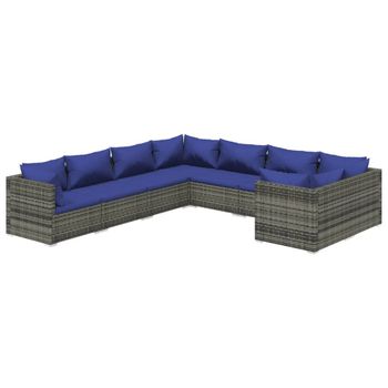 Set De Muebles De Jardín 8 Pzas Y Cojines Ratán Sintético Gris Vidaxl