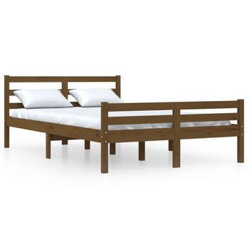 Estructura De Cama Doble Madera Maciza Marrón Miel 120x190 Cm Vidaxl