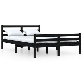 Estructura De Cama Madera Maciza Negra 120x190 Cm Vidaxl