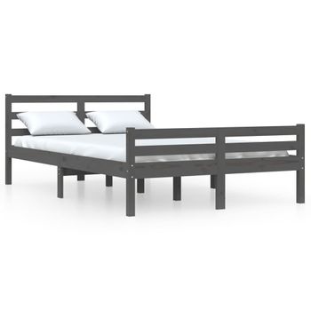 Estructura De Cama De Madera Maciza Gris 140x190 Cm Vidaxl