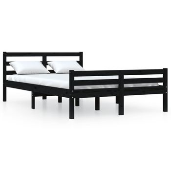 Estructura De Cama De Madera Maciza Negra 160x200 Cm Vidaxl