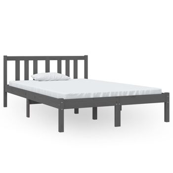 Estructura De Cama Doble Pequeña Madera Maciza Gris 120x190 Cm Vidaxl