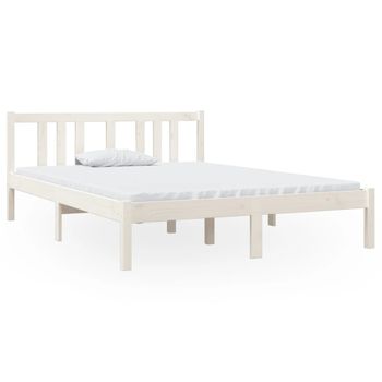 Estructura De Cama De Madera Maciza Blanca 135x190 Cm Vidaxl