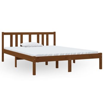 Estructura De Cama Doble Madera Maciza Marrón Miel 135x190 Cm Vidaxl