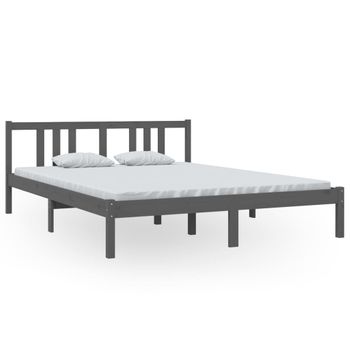 Estructura De Cama Madera Maciza Gris King Size 150x200 Cm Vidaxl