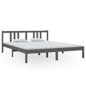 Estructura De Cama De Madera Maciza Gris 160x200 Cm Vidaxl