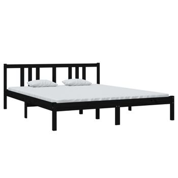 Estructura De Cama De Madera Maciza Negra 160x200 Cm Vidaxl