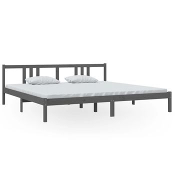 Estructura De Cama Madera Maciza Gris 200x200 Cm Vidaxl