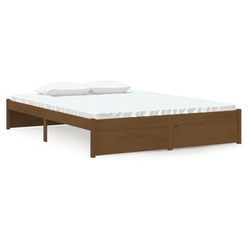 Estructura De Cama Doble Madera Maciza Marrón Miel 135x190 Cm Vidaxl