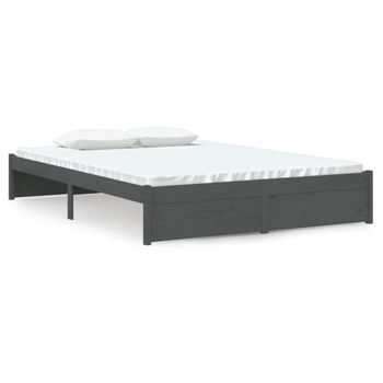 Estructura De Cama De Madera Maciza Gris 140x190 Cm Vidaxl