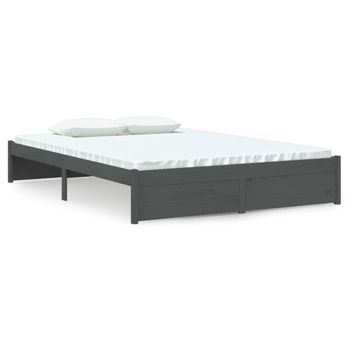 Estructura De Cama De Madera Maciza Gris 140x200 Cm Vidaxl