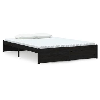 Estructura De Cama Madera Maciza Negra 140x200 Cm Vidaxl