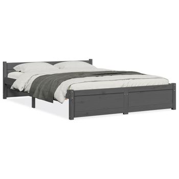 Estructura De Cama Madera Maciza Gris Doble 135x190 Cm Vidaxl