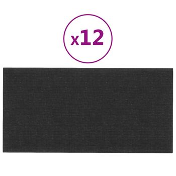 Paneles De Pared 12 Uds Tela Negro 30x15 Cm 0,54 M² Vidaxl