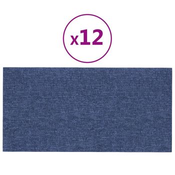 Paneles De Pared 12 Uds Tela Azul 30x15 Cm 0,54 M² Vidaxl