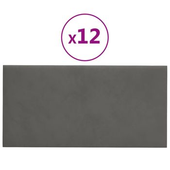 Paneles De Pared 12 Uds Terciopelo Gris Oscuro 30x15 Cm 0,54 M² Vidaxl