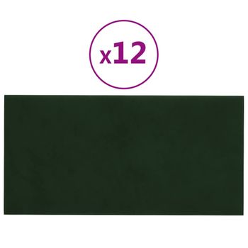 Paneles De Pared 12 Uds Terciopelo Verde Oscuro 30x15cm 0,54 M² Vidaxl