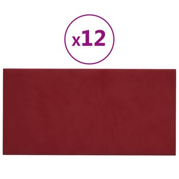 Paneles De Pared 12 Uds Terciopelo Rojo Tinto 30x15 Cm 0,54 M² Vidaxl