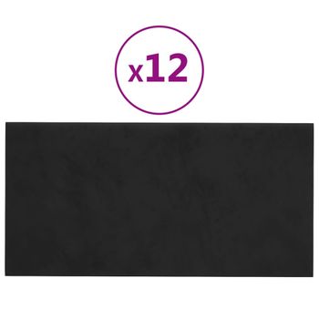 Paneles De Pared 12 Uds Terciopelo Negro 30x15 Cm 0,54 M² Vidaxl