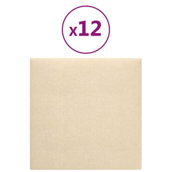 Paneles De Pared 12 Uds Tela Color Crema 30x30 Cm 1,08 M² Vidaxl