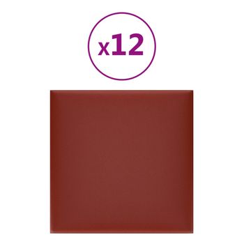 Paneles Pared 12 Uds Cuero Sintético Rojo Tinto 30x30 Cm 1,08m² Vidaxl