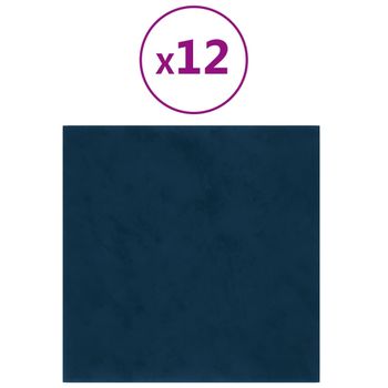 Paneles De Pared 12 Uds Terciopelo Azul 30x30 Cm 1,08 M² Vidaxl