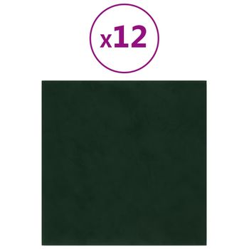 Paneles De Pared 12 Uds Terciopelo Verde Oscuro 30x30 Cm 1,08m² Vidaxl