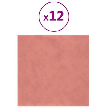 Paneles De Pared 12 Uds Terciopelo Rosa 30x30 Cm 1,08 M² Vidaxl