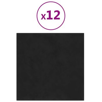 Paneles De Pared 12 Uds Terciopelo Negro 30x30 Cm 1,08 M² Vidaxl