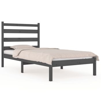 Estructura De Cama Madera Maciza De Pino Gris 90x200 Cm Vidaxl