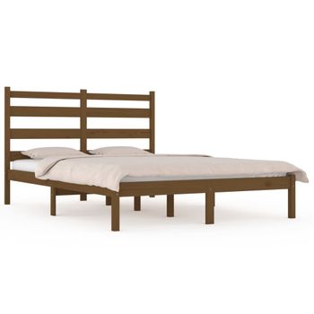 Estructura De Cama Madera Maciza De Pino Marrón Miel 140x200 Cm Vidaxl