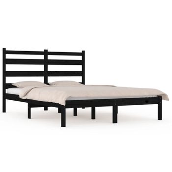 Estructura De Cama De Madera Maciza De Pino Negra 140x200 Cm Vidaxl